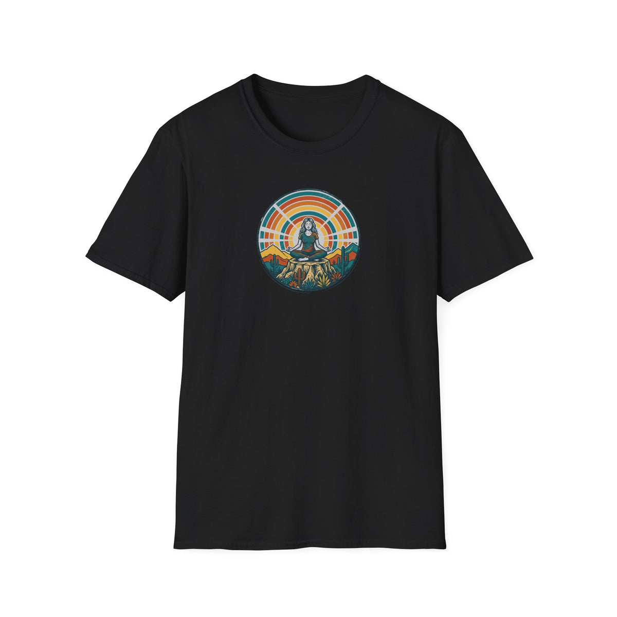 Retro Sunset Desert Yoga Pose T-Shirt