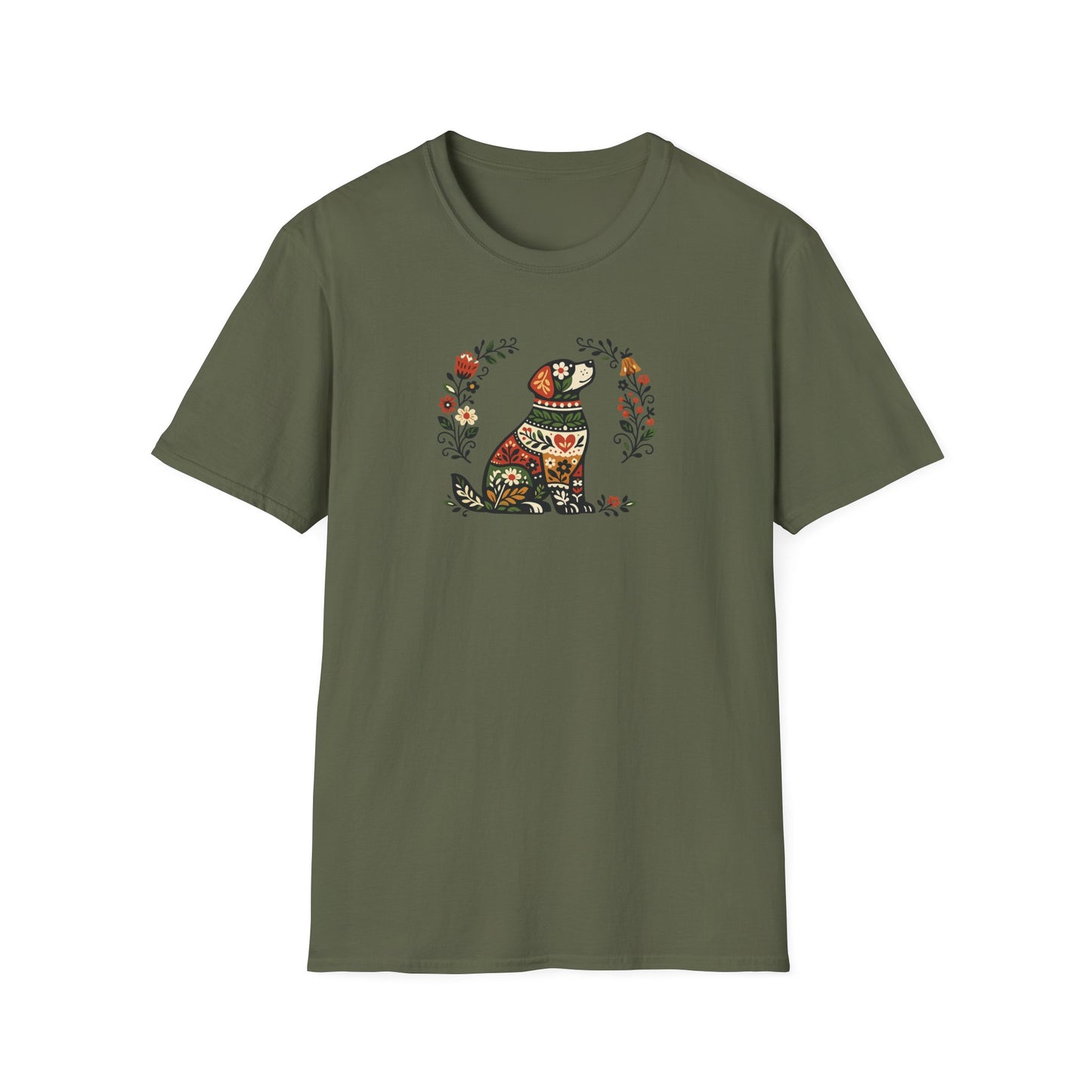 Floral Sitting Dog T-Shirt