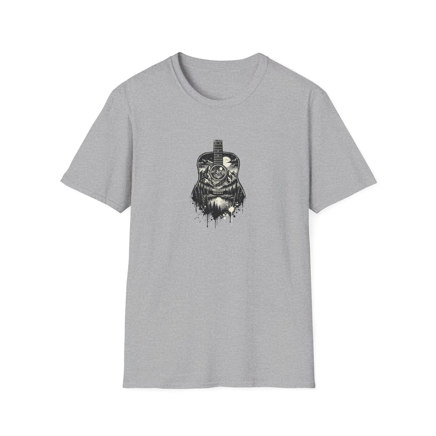 Black and White Mountain Guitar T-Shirt