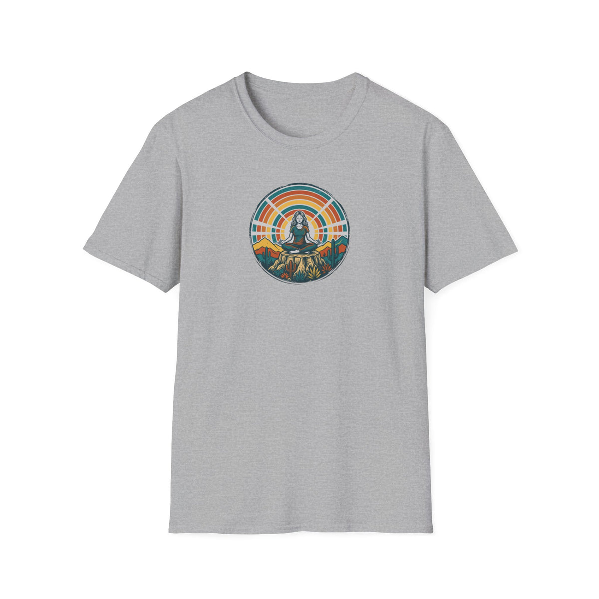 Retro Sunset Desert Yoga Pose T-Shirt