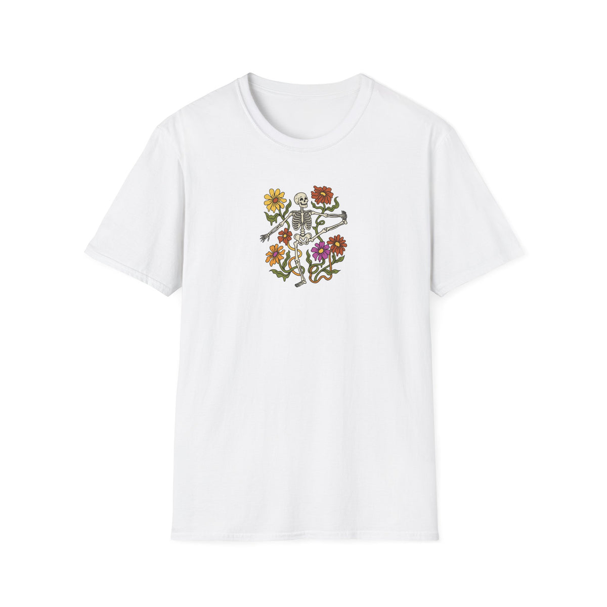 Retro Floral Yoga Skeleton T-Shirt