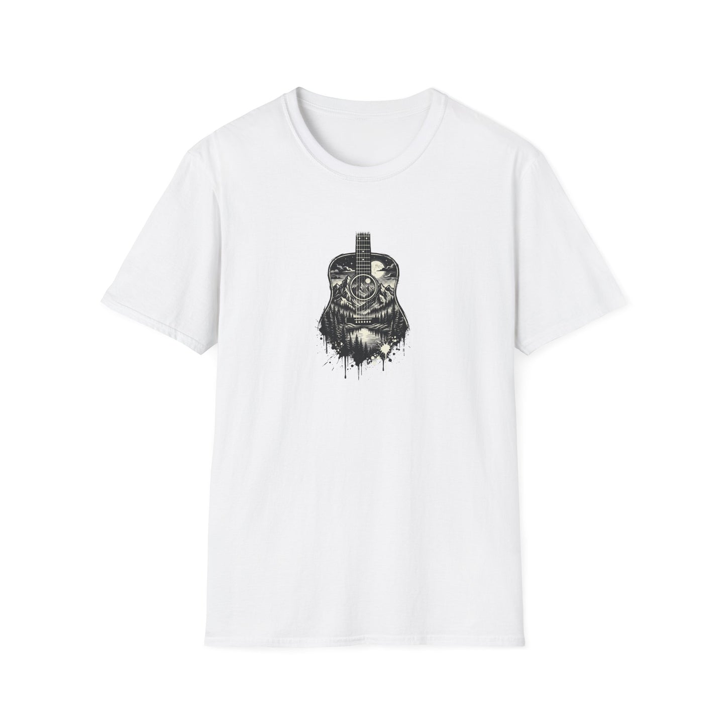 Black and White Mountain Guitar T-Shirt