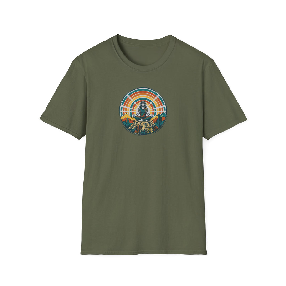 Retro Sunset Desert Yoga Pose T-Shirt