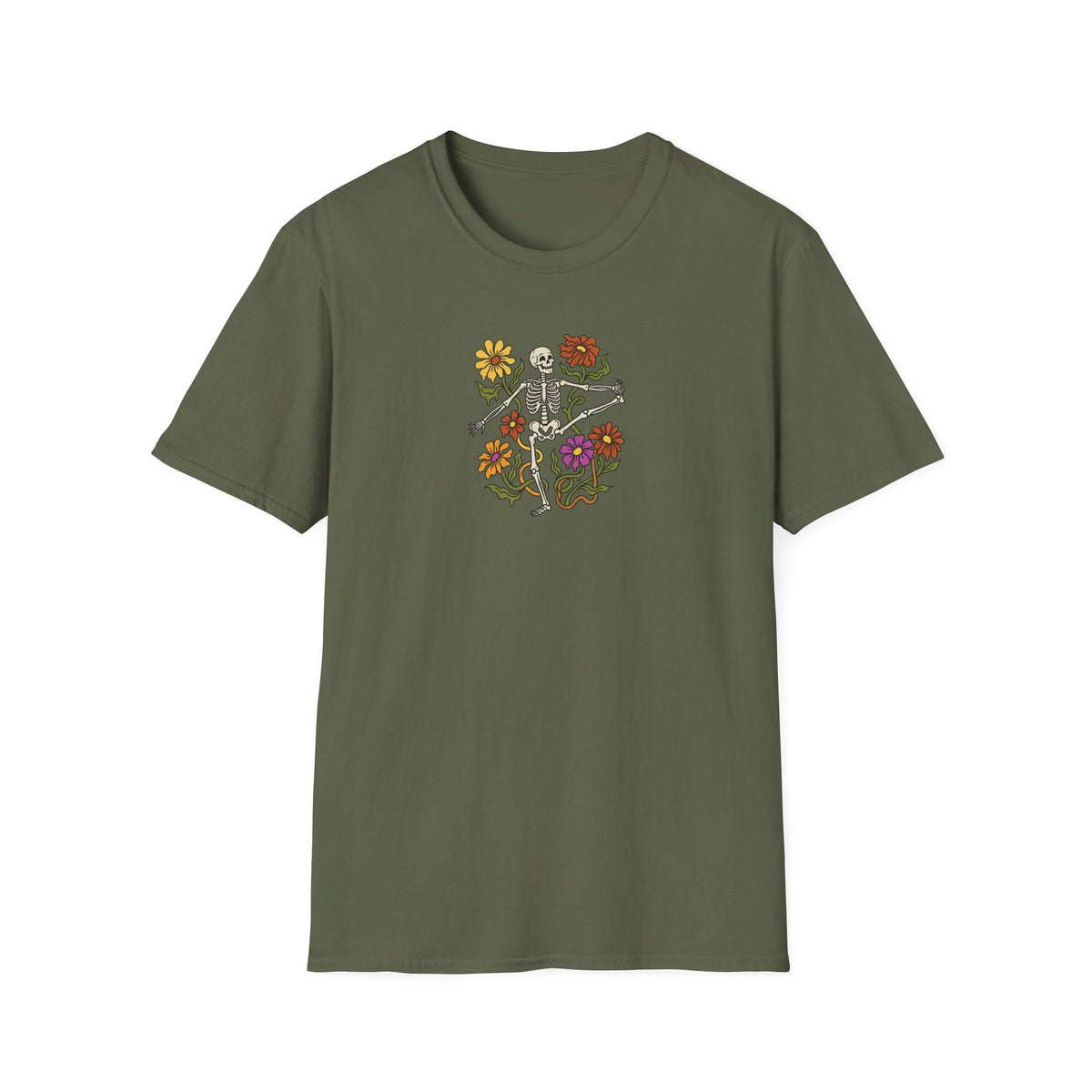Retro Floral Yoga Skeleton T-Shirt