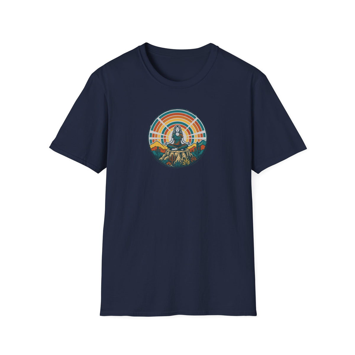 Retro Sunset Desert Yoga Pose T-Shirt