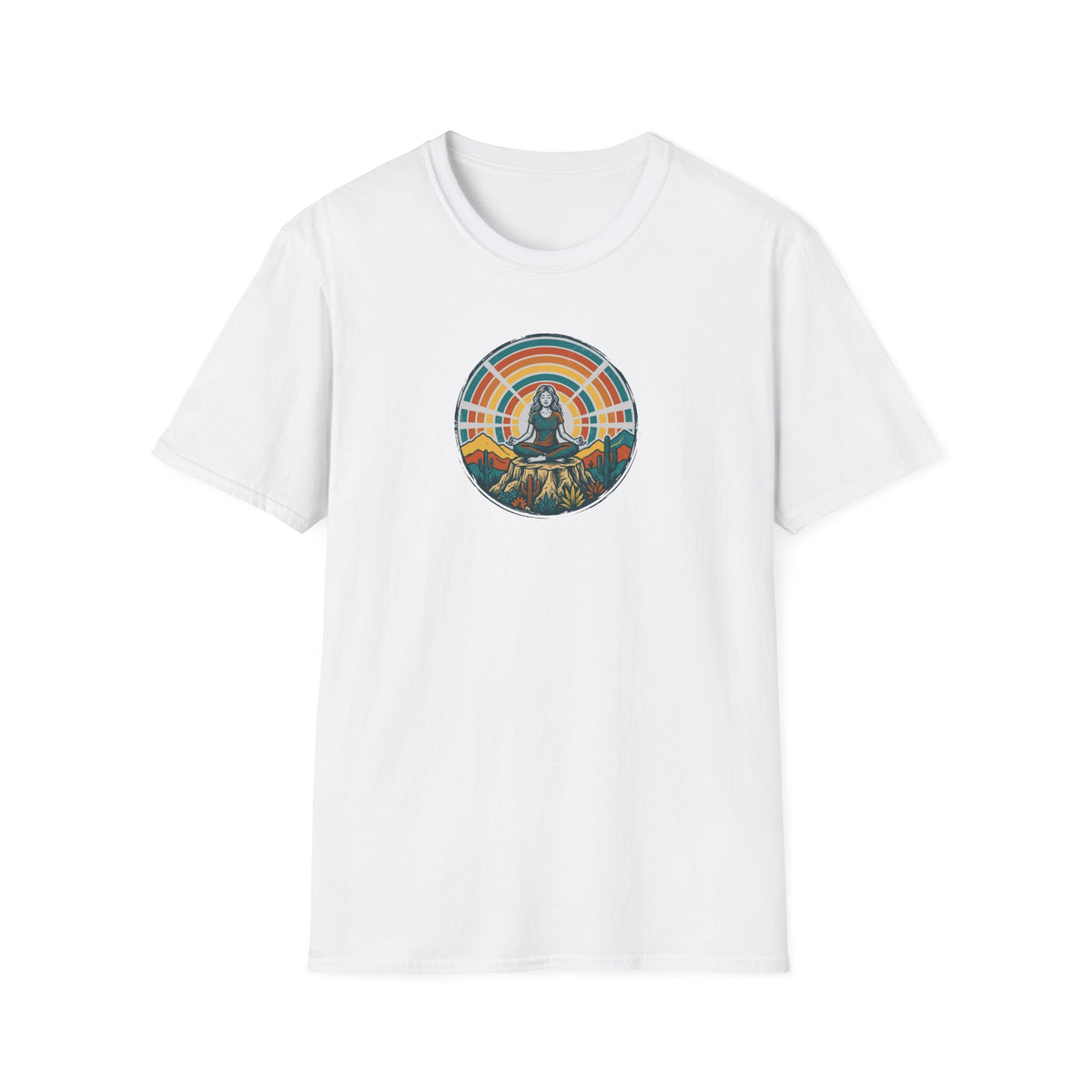Retro Sunset Desert Yoga Pose T-Shirt