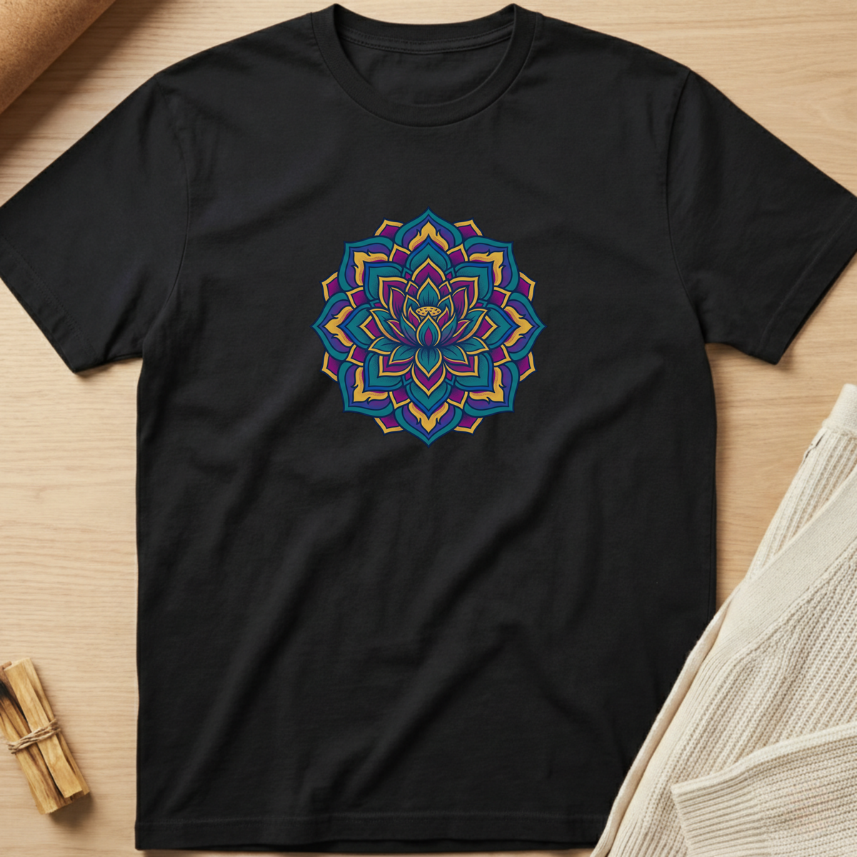 Deep Teal Floral Mandala T-Shirt