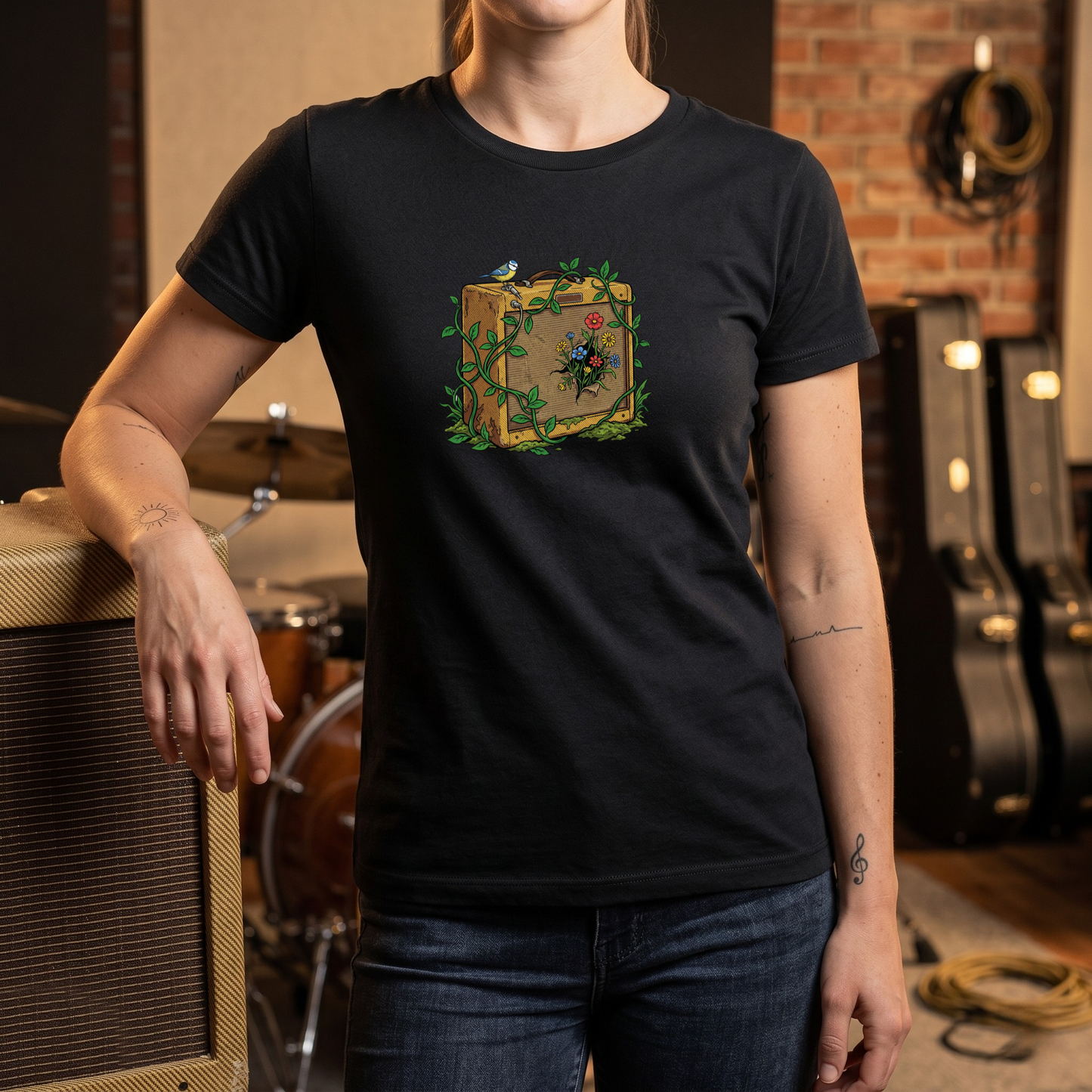 Bird and Flowers Amp T-Shirt