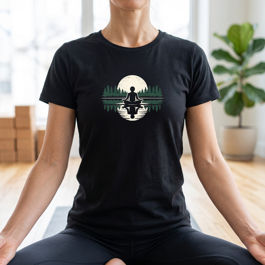 Trees & Moon Reflection Lotus Pose T-Shirt
