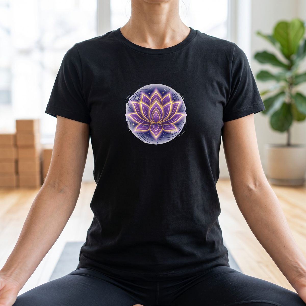 Cosmic Glowing Lotus Flower T-Shirt