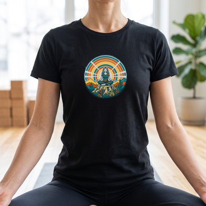 Retro Sunset Desert Yoga Pose T-Shirt