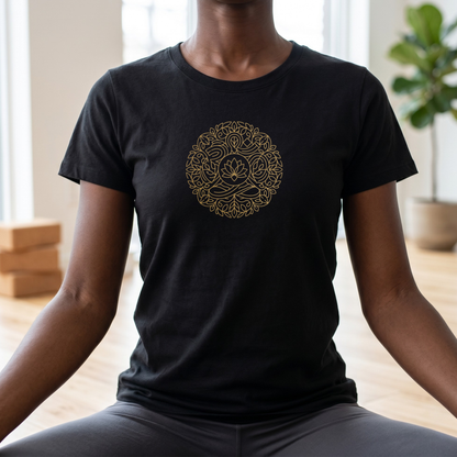Gold Line Art Lotus Mandala T-Shirt