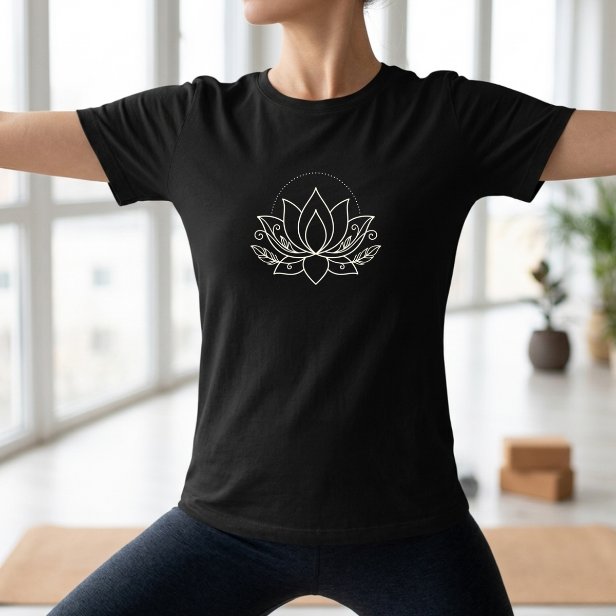 Line Art Feather Lotus Flower T-Shirt