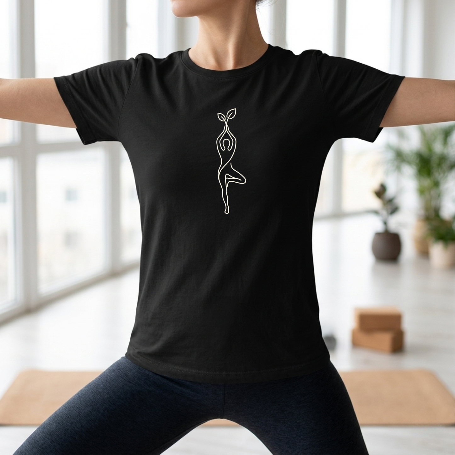 Line Art Leaf Yoga Pose T-Shirt