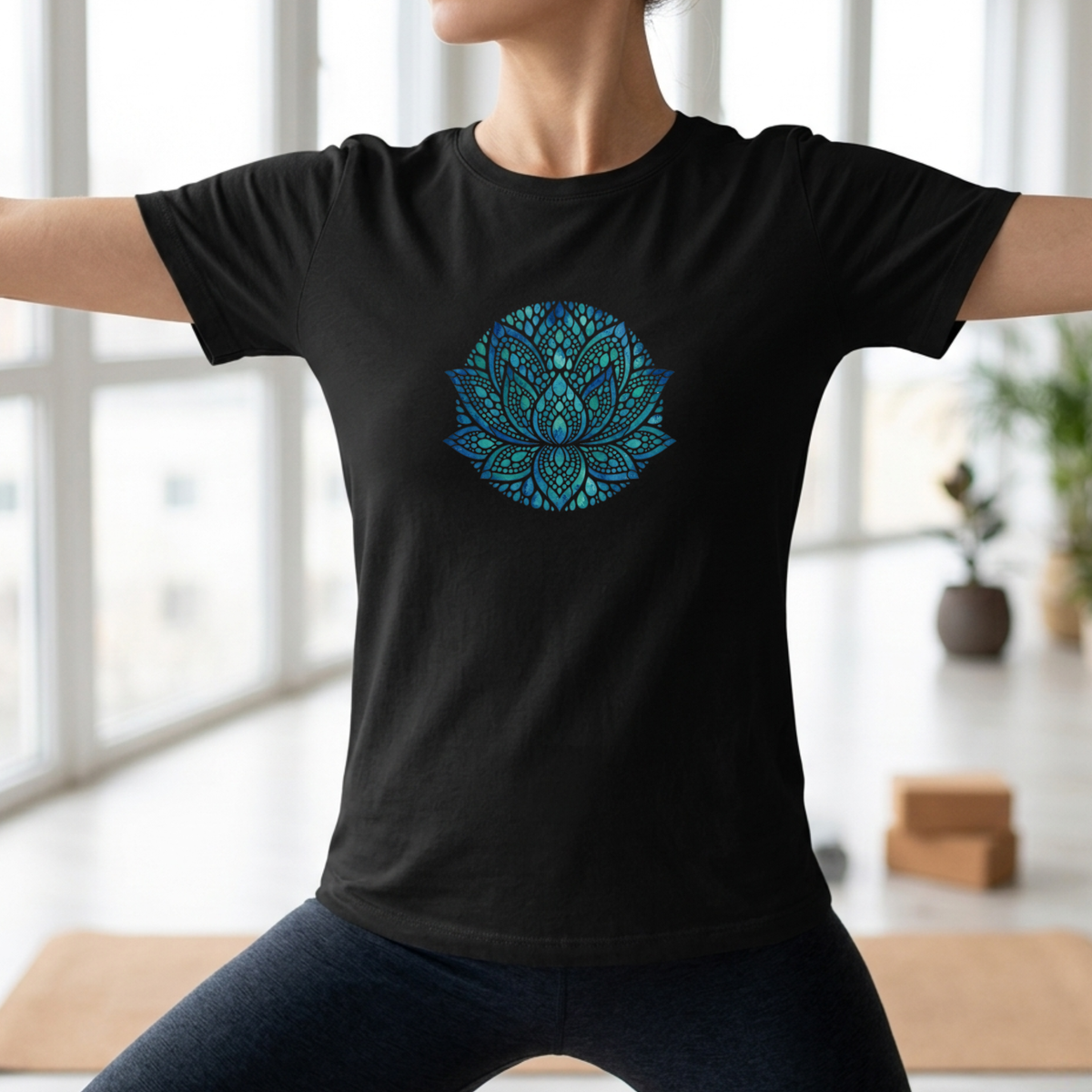 Watercolor Teal Lotus Flower T-Shirt