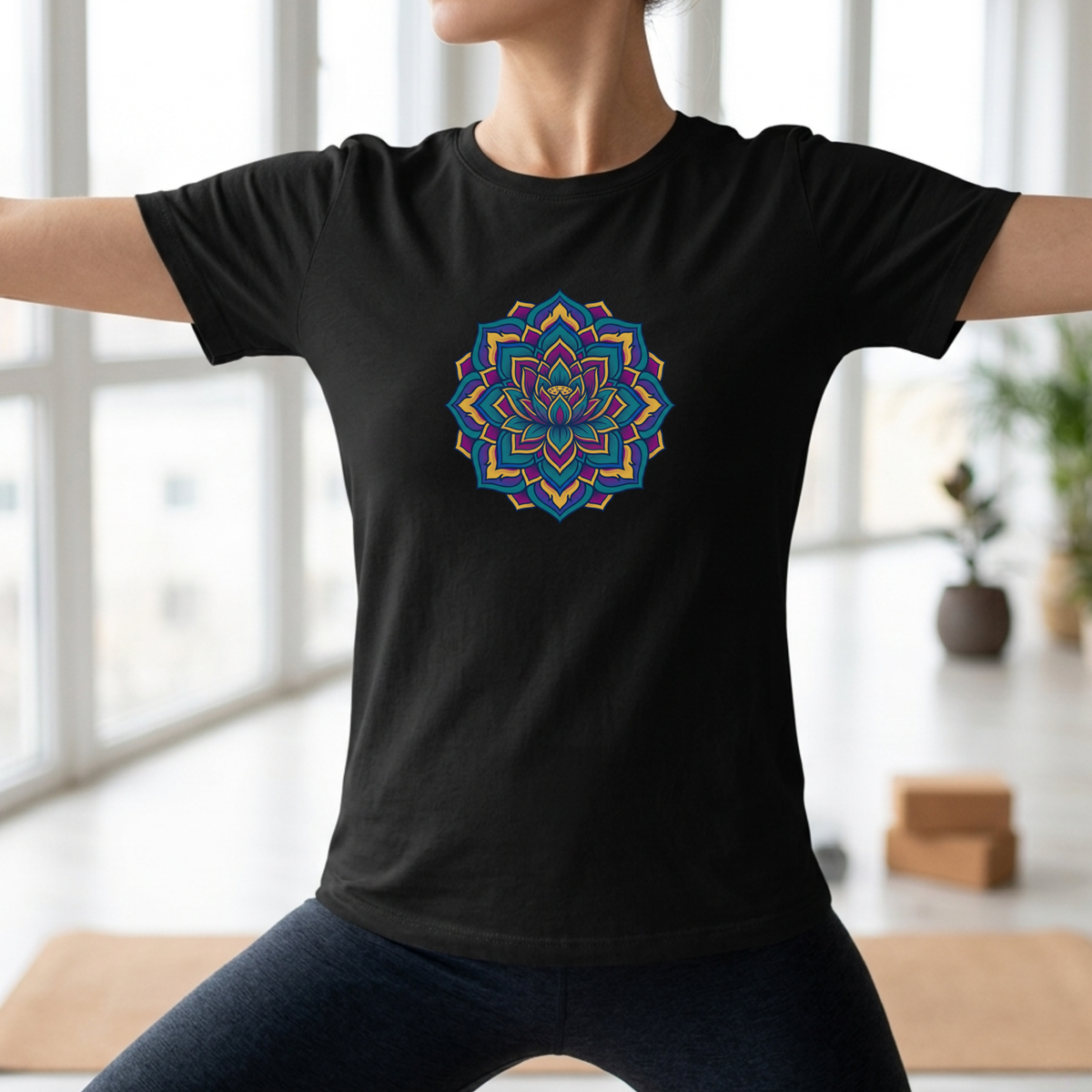 Deep Teal Floral Mandala T-Shirt