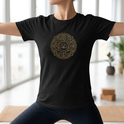 Gold Line Art Lotus Mandala T-Shirt