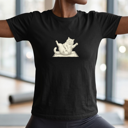 Black & White Clumsy Yoga Cat T-Shirt