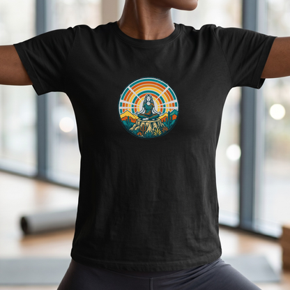 Retro Sunset Desert Yoga Pose T-Shirt
