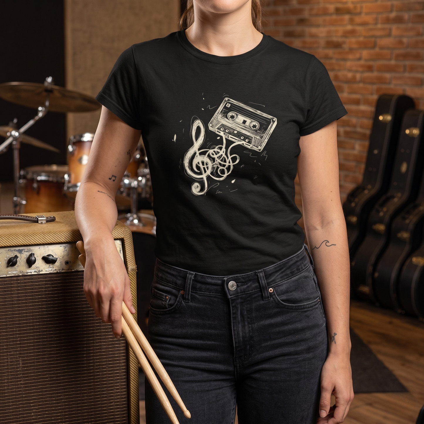 Drawn Music Note Cassette T-Shirt