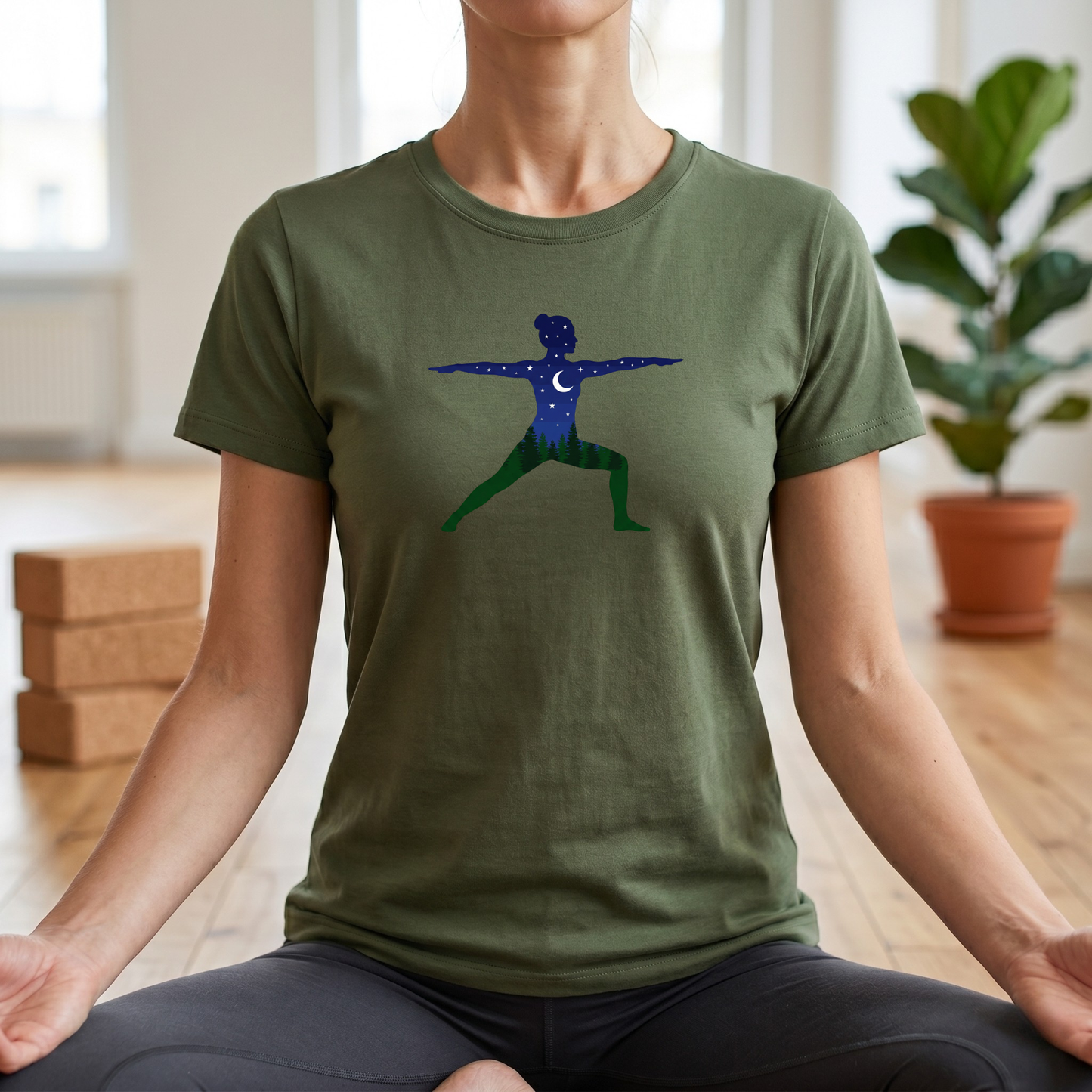 Night Forest Warrior Pose T-Shirt