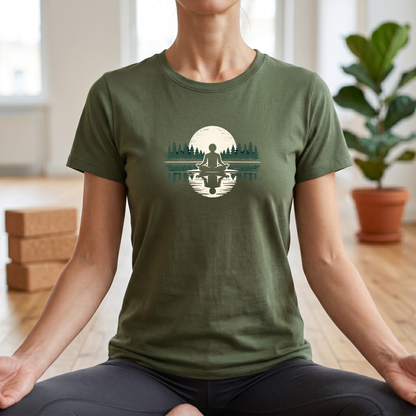 Trees & Moon Reflection Lotus Pose T-Shirt