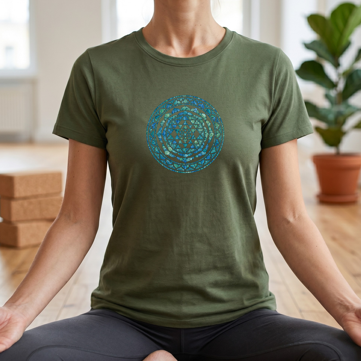 Watercolor Teal Mandala T-Shirt
