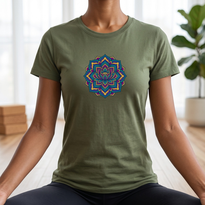 Deep Teal Floral Mandala T-Shirt