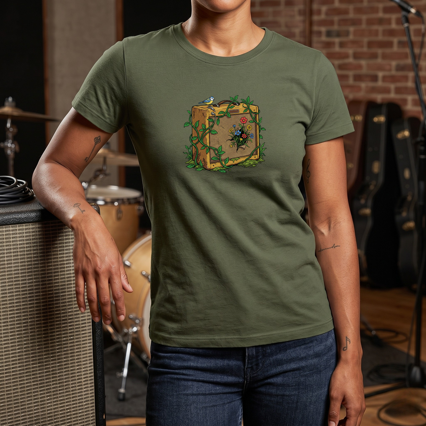 Bird and Flowers Amp T-Shirt