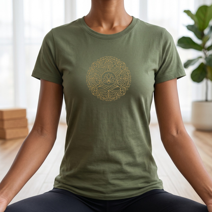 Gold Line Art Lotus Mandala T-Shirt