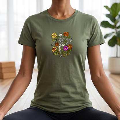 Retro Floral Yoga Skeleton T-Shirt