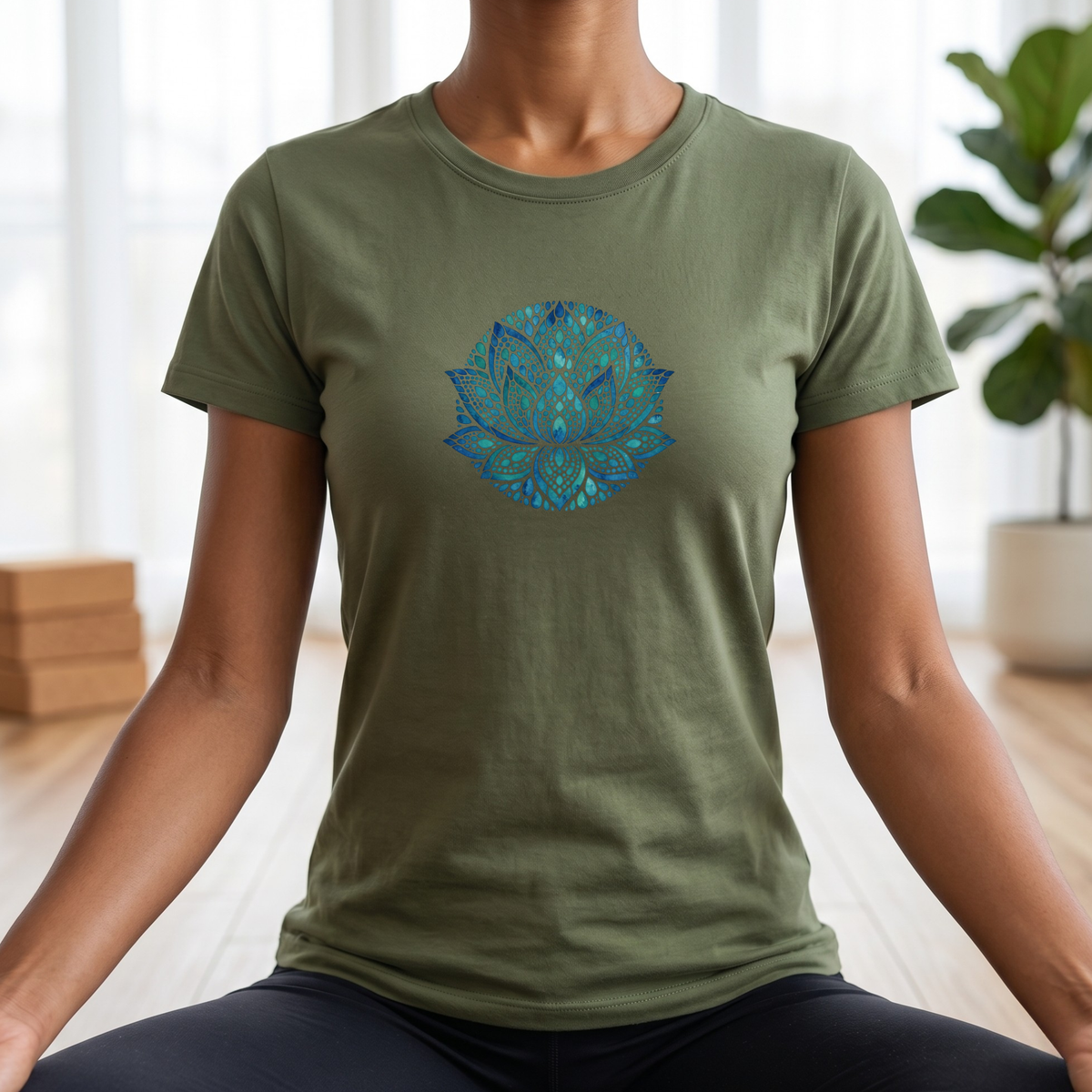 Watercolor Teal Lotus Flower T-Shirt