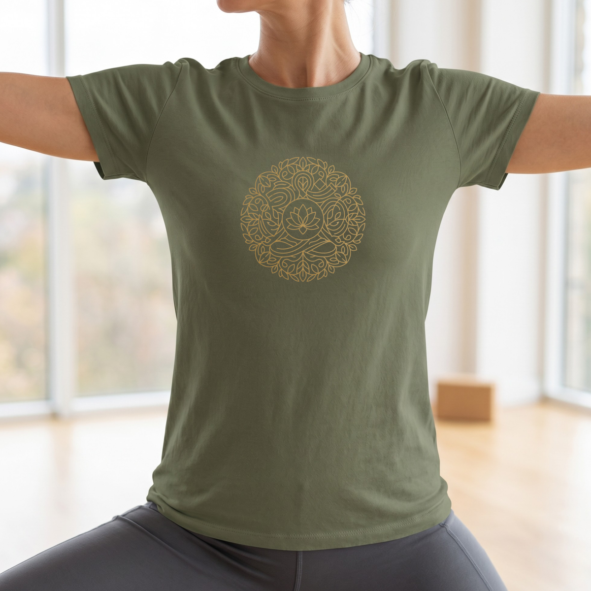 Gold Line Art Lotus Mandala T-Shirt