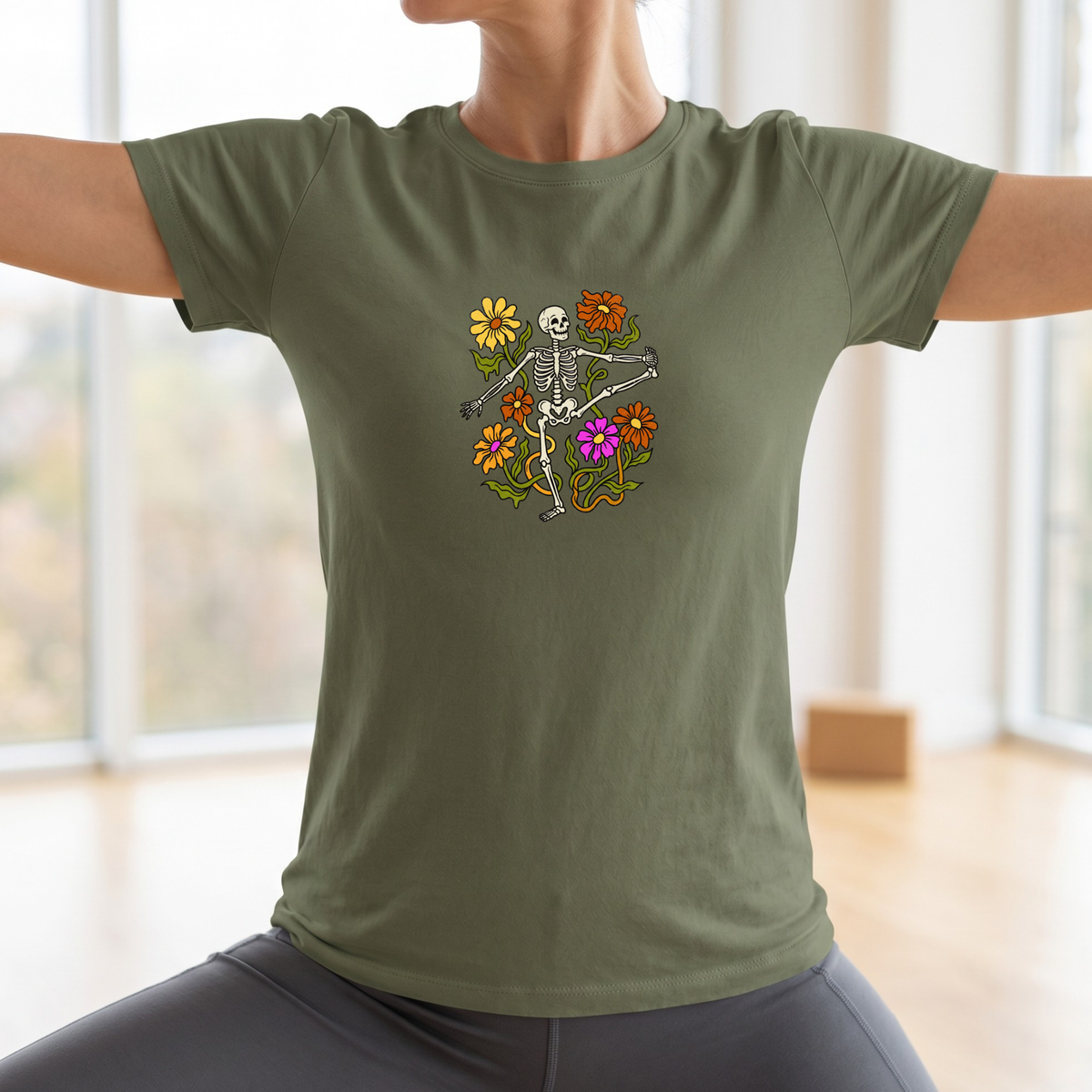 Retro Floral Yoga Skeleton T-Shirt
