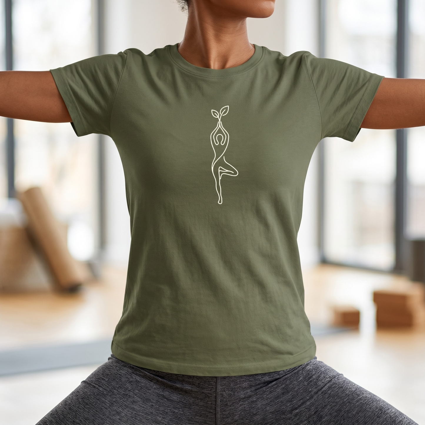 Line Art Leaf Yoga Pose T-Shirt