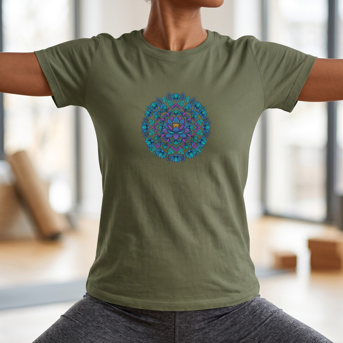 Blue Lotus Floral Mandala T-Shirt