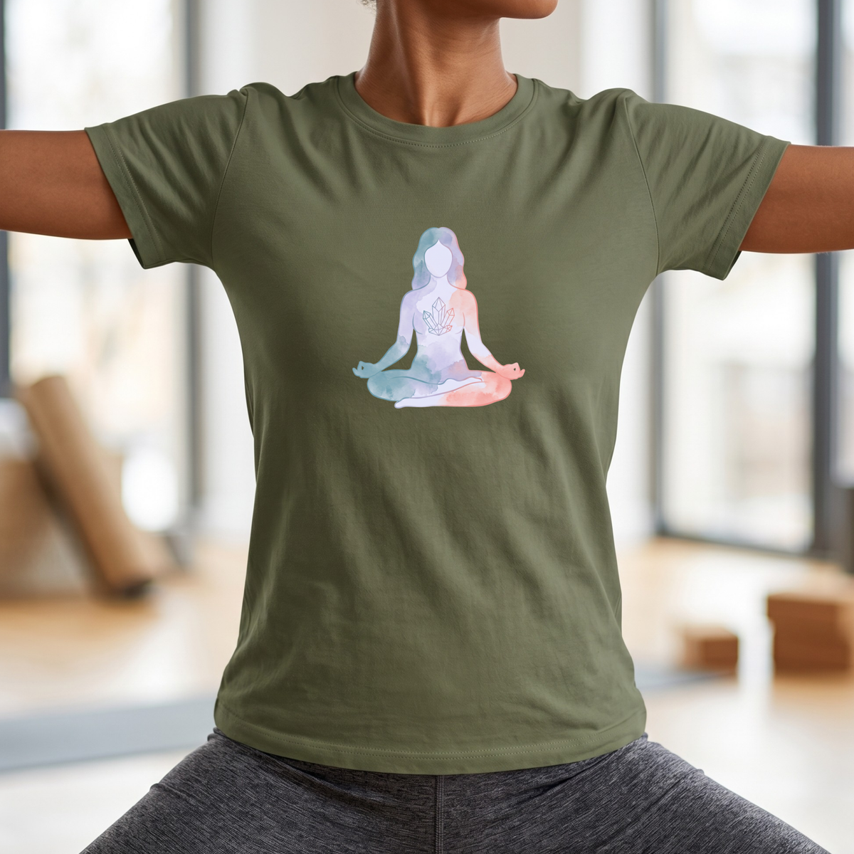 Watercolor Crystal Lotus Pose T-Shirt