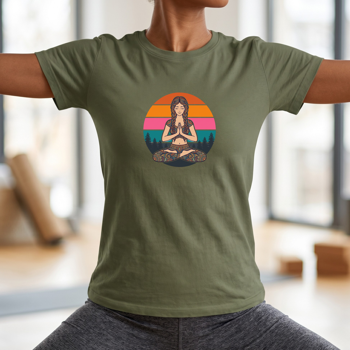 Retro Sunset Lotus Pose T-Shirt