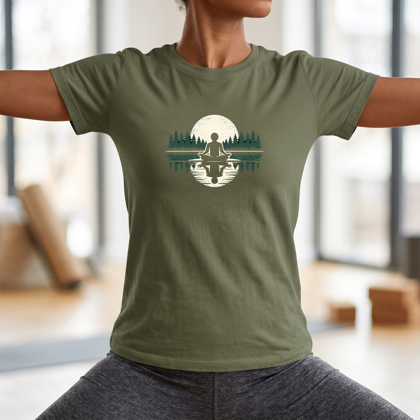 Trees & Moon Reflection Lotus Pose T-Shirt