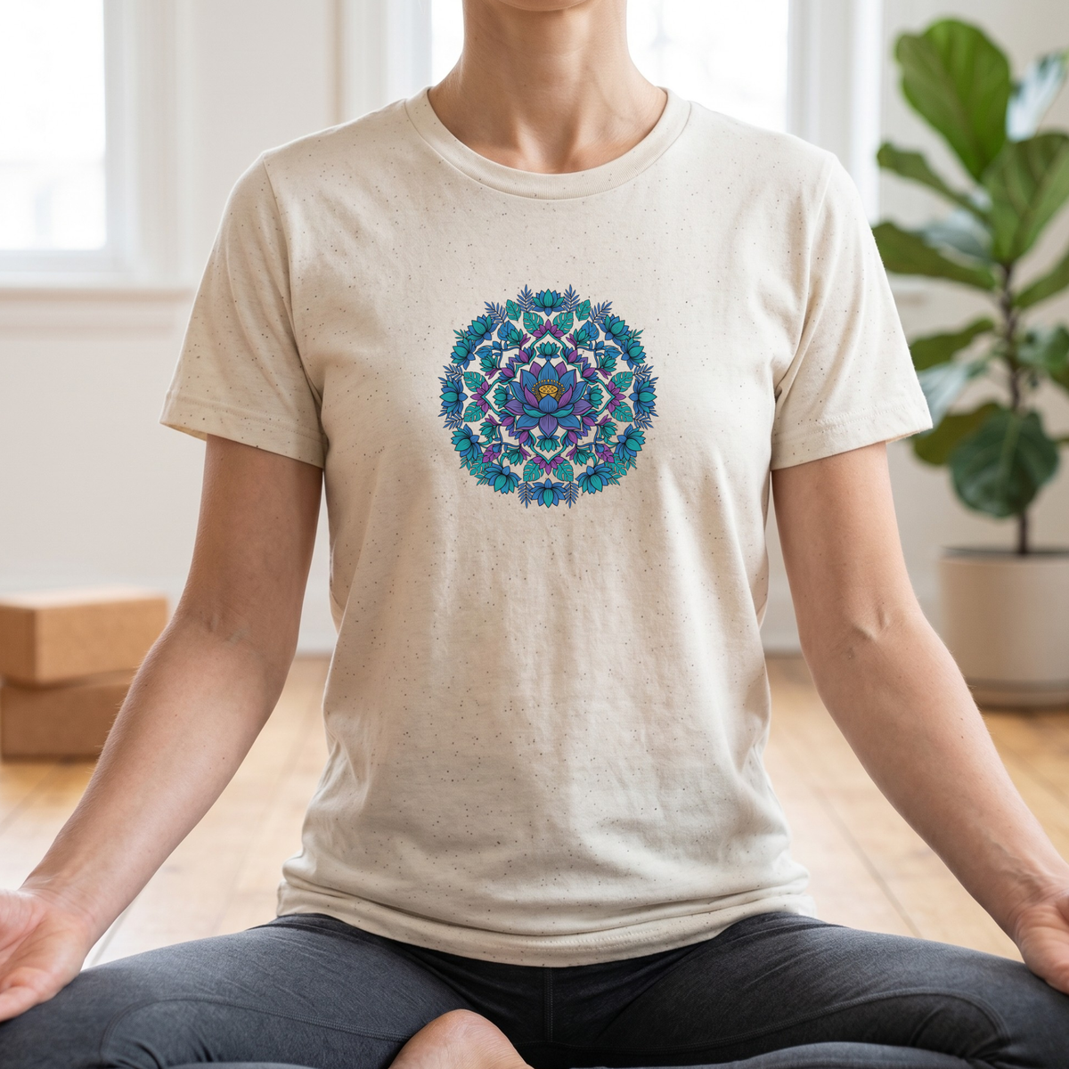 Blue Lotus Floral Mandala T-Shirt