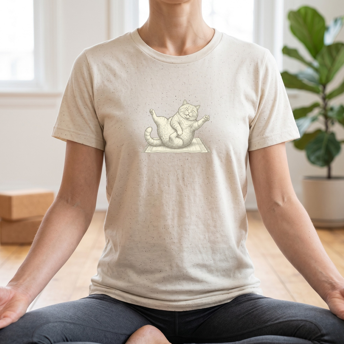 Black & White Clumsy Yoga Cat T-Shirt