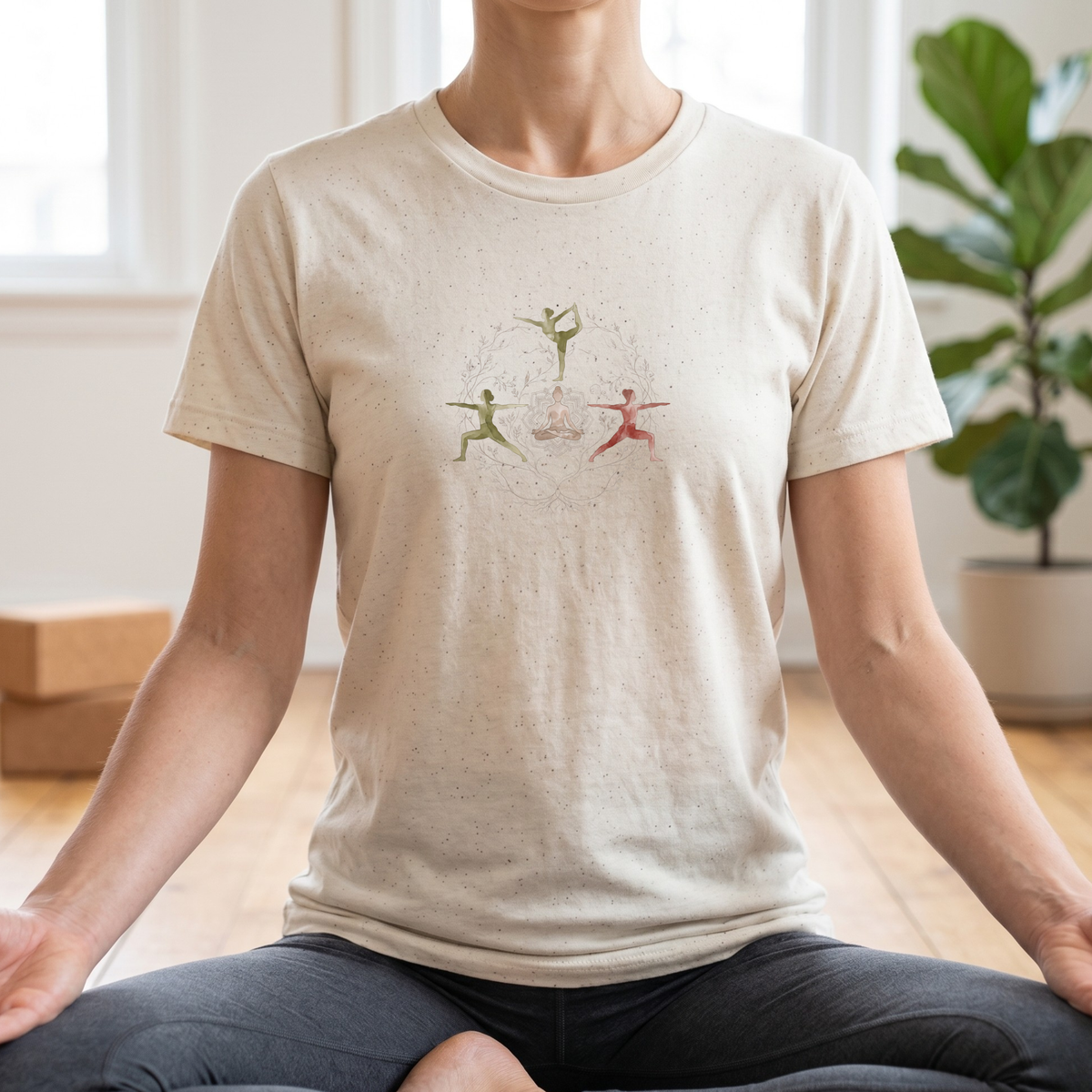 Watercolor Yoga Poses Botanical T-Shirt