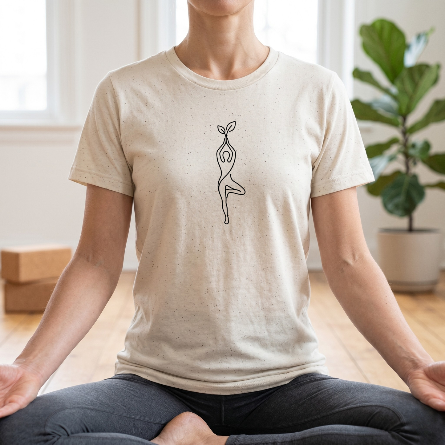 Line Art Leaf Yoga Pose T-Shirt