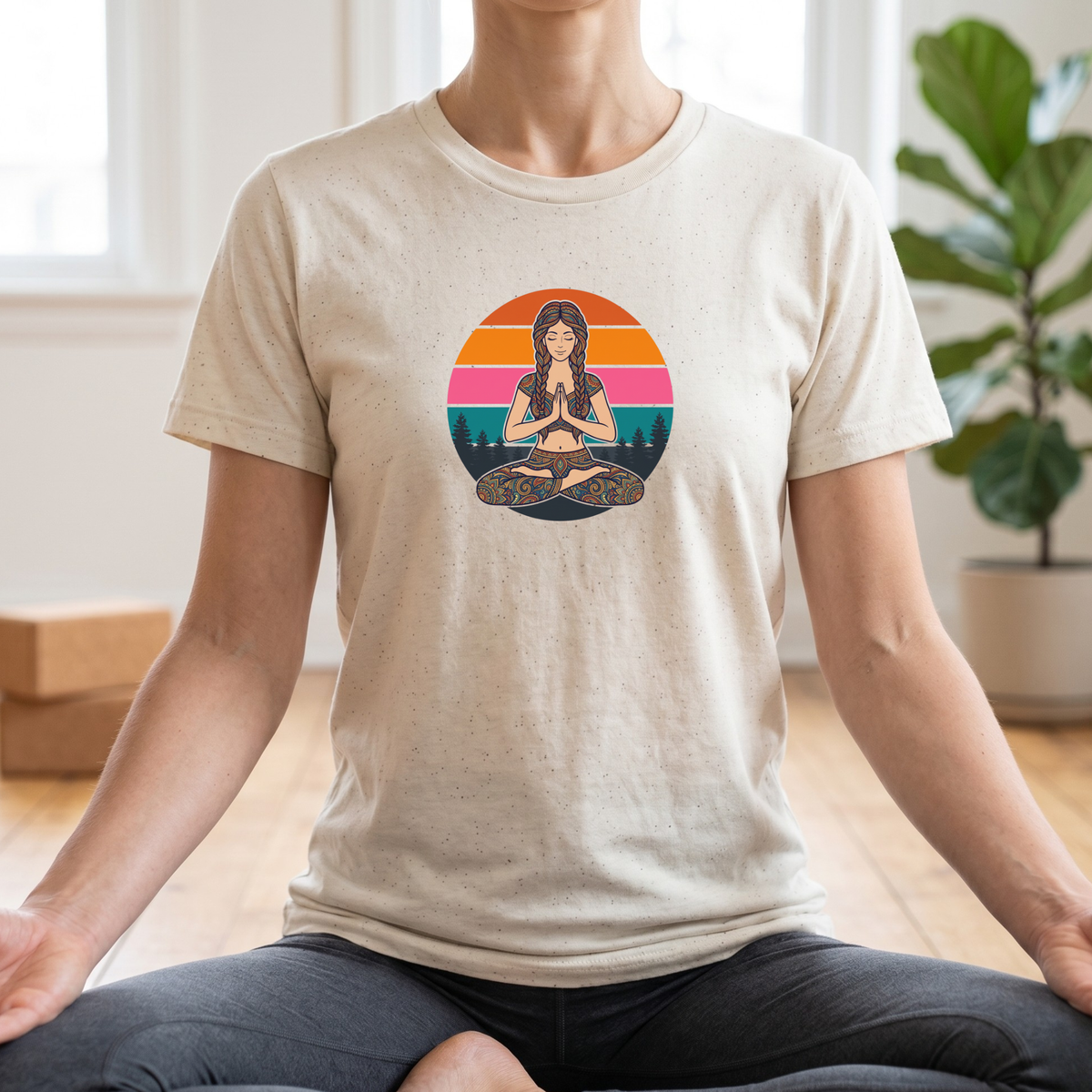 Retro Sunset Lotus Pose T-Shirt