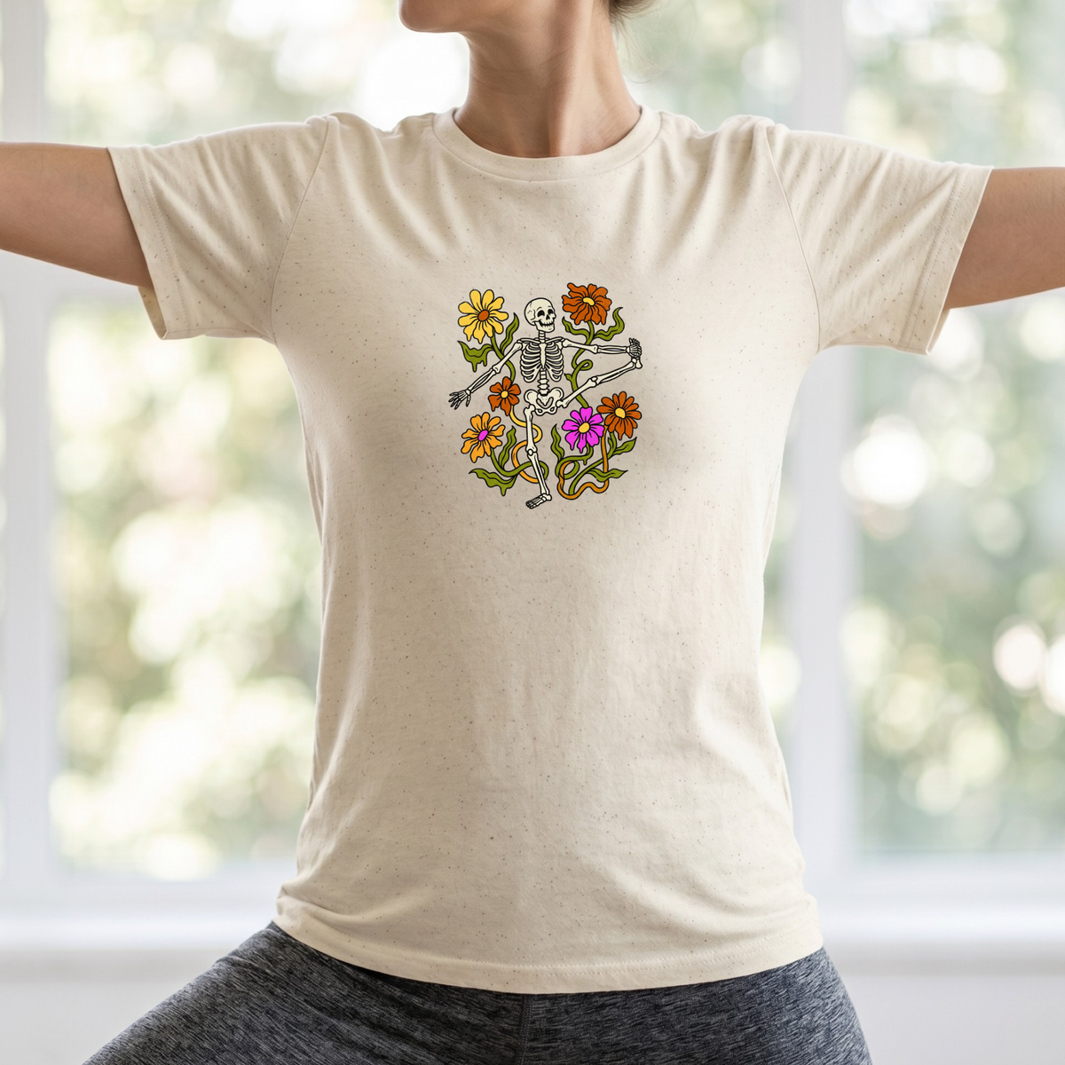 Retro Floral Yoga Skeleton T-Shirt