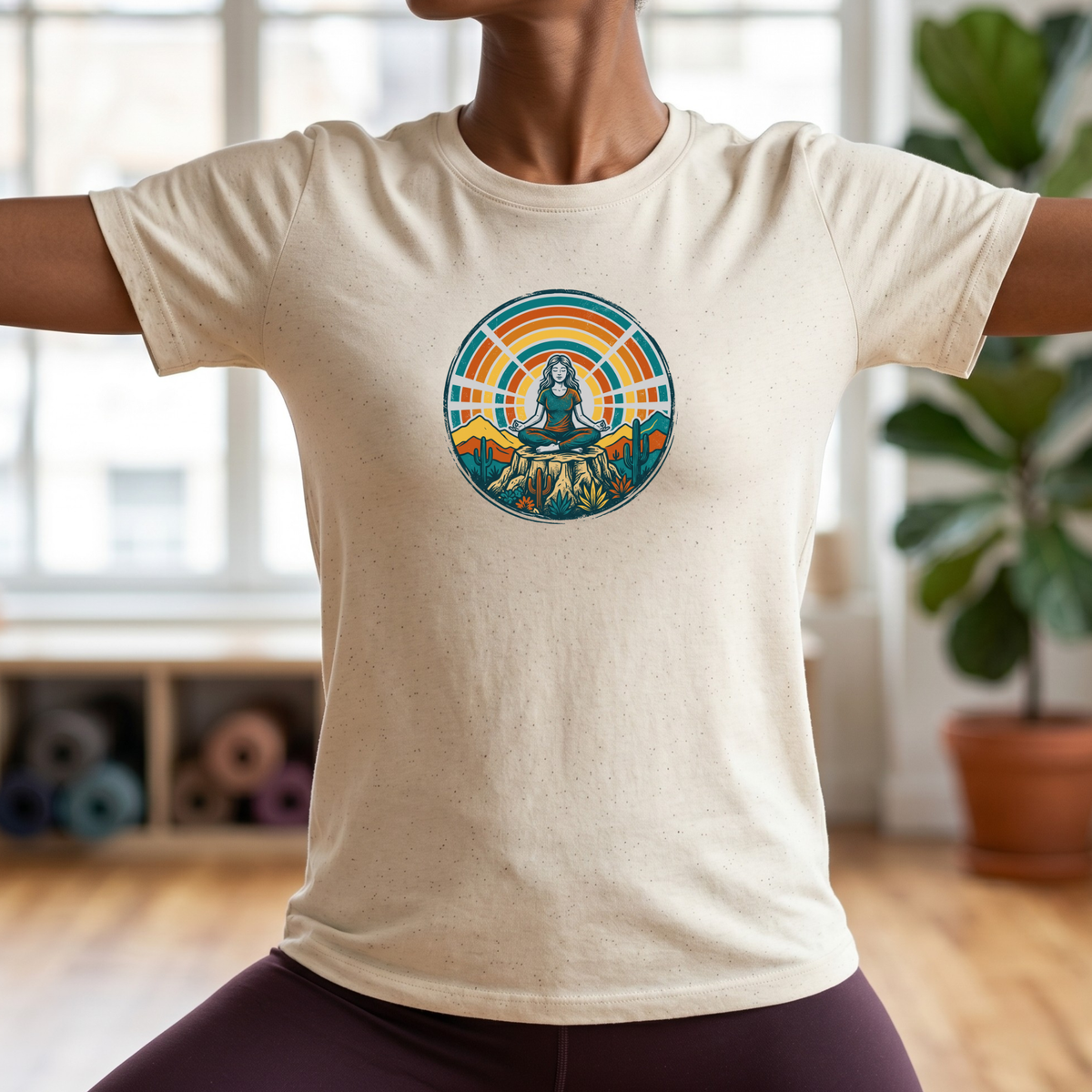 Retro Sunset Desert Yoga Pose T-Shirt