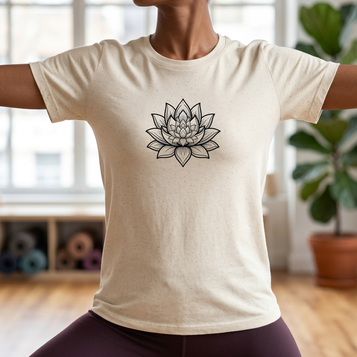 Monochrome Zen Lotus Flower T-Shirt