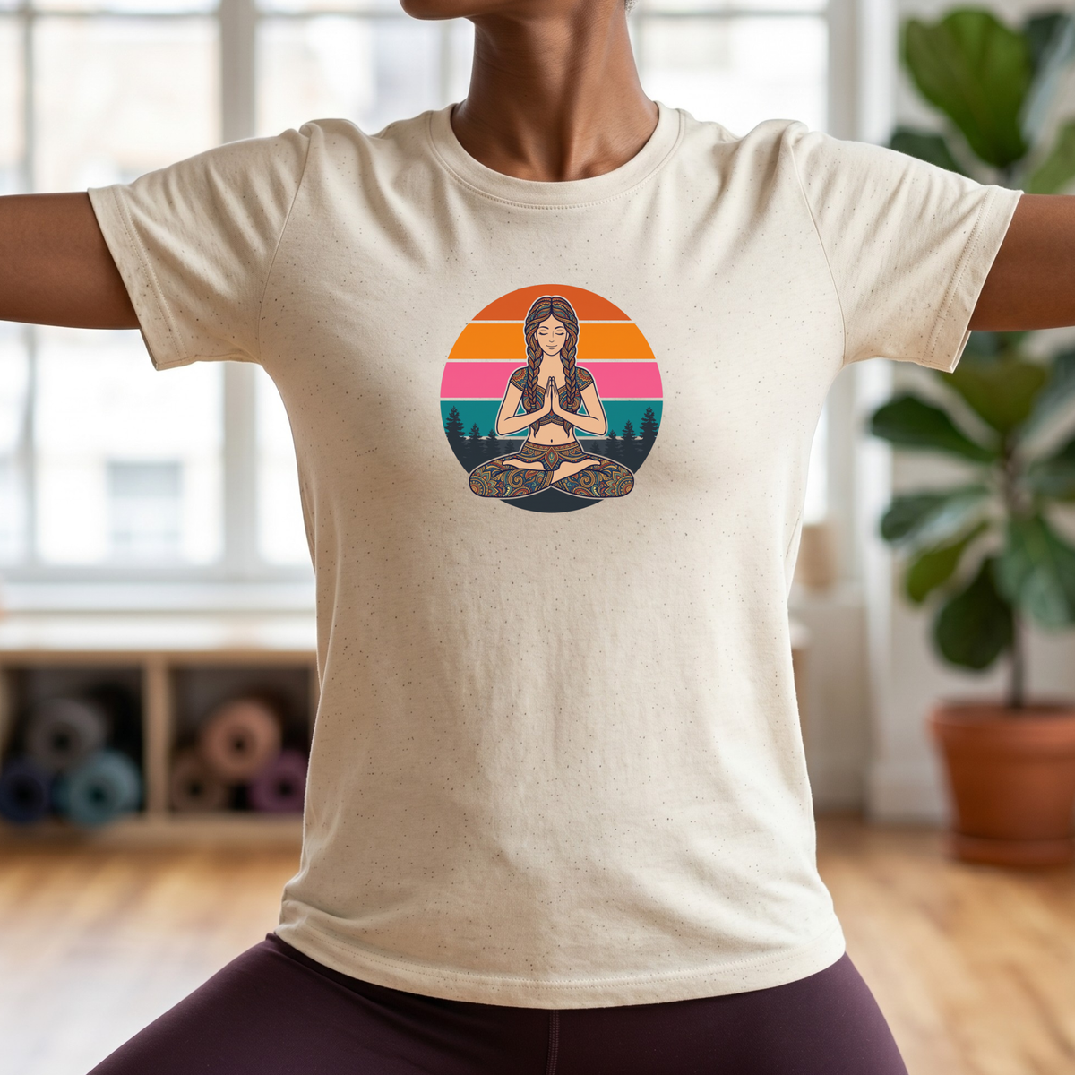 Retro Sunset Lotus Pose T-Shirt