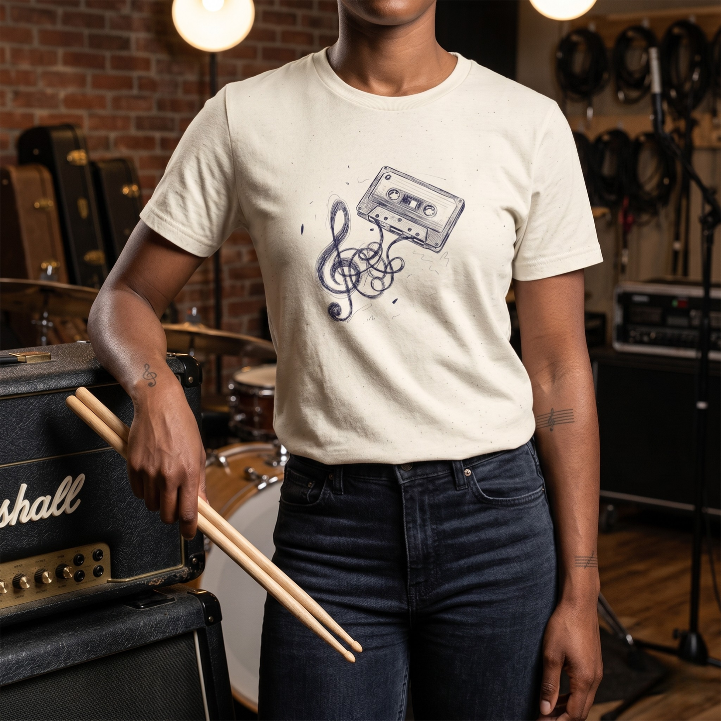 Drawn Music Note Cassette T-Shirt