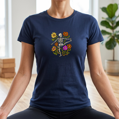 Retro Floral Yoga Skeleton T-Shirt